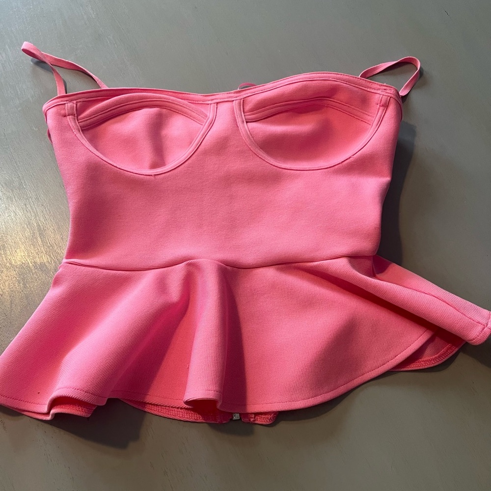 Twelfth Love Pink Peplum Bustier Top - Size Small - Barbiecore Party Wear